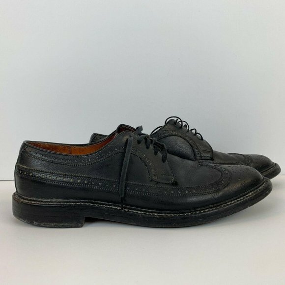 Keith Highlanders Long Wingtip Oxfords Vtg Leather Lace Up Black 12821R Size 9 - Picture 3 of 7